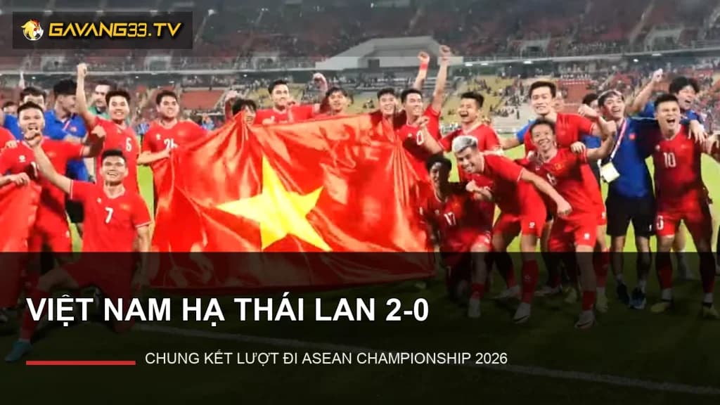 Đội tuyển Việt Nam với tiêu đề thắng Thái Lan 2-0 và logo website